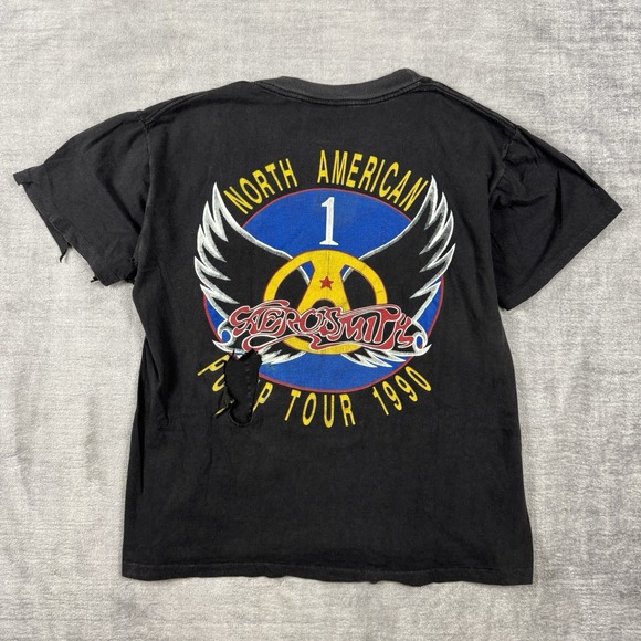 Vtg Aerosmith Shirt Mens Medium Black North America 1990 Pump Tour Single Stitch - Picture 5 of 10